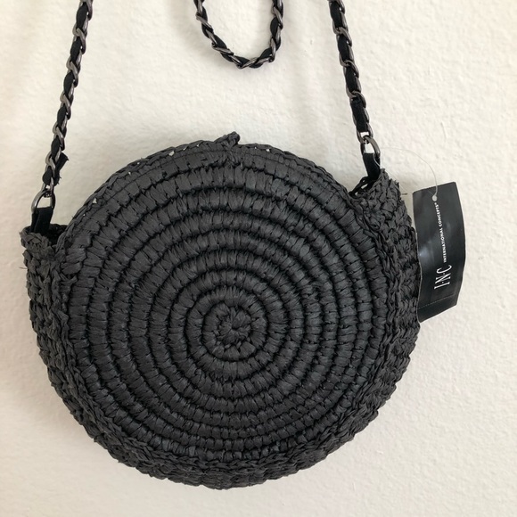 Inc Straw Circle Crossbody Black Bag - Picture 4 of 7